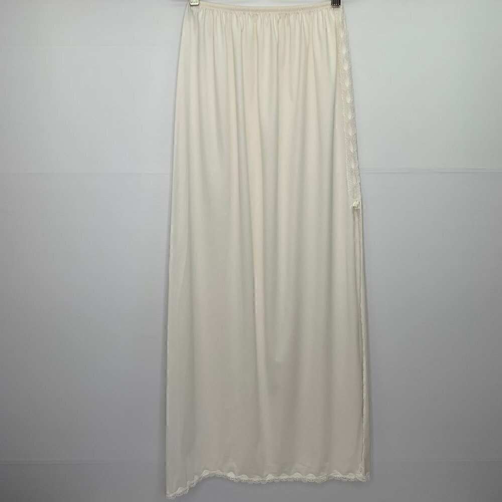 Vanity Fair Slip Small Maxi Length High Slit Vintage Lace Trim Cream